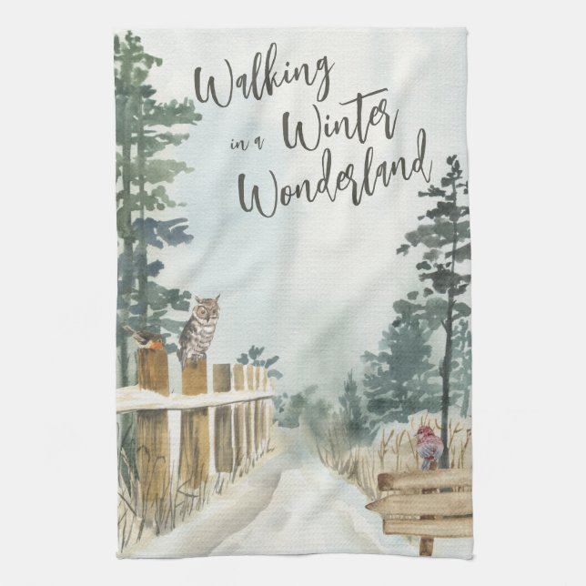 Winter Landscape Walking in a Winter Wonderland Kitchen Towel (Vertical)