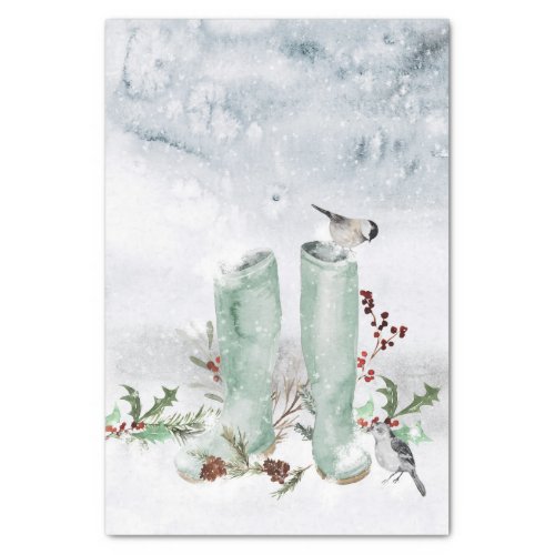 Winter Landscape Watercolor Birds Boots  Tissue Paper