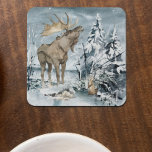 Winter landscape Watercolor Moose   Beverage Coaster<br><div class="desc">This design may be personalized by choosing the Edit Design option. You may also transfer onto other items. Contact me at colorflowcreations@gmail.com or use the chat option at the top of the page if you wish to have this design on another product or need assistance with this design. See more...</div>