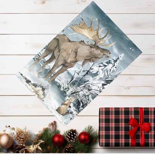 Winter landscape Watercolor Moose  Tissue Paper