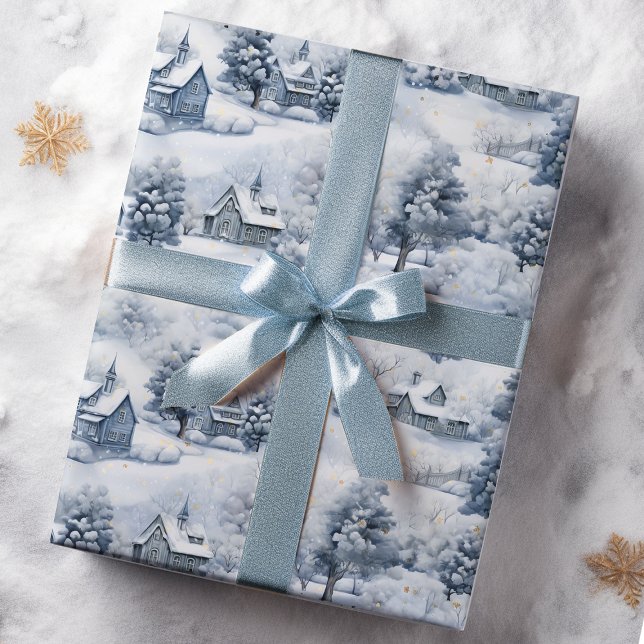 Winter Landscape White and Gray Modern Christmas  Wrapping Paper (Creator Uploaded)