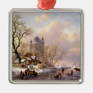 Winter Landscape with a Castle Metal Ornament