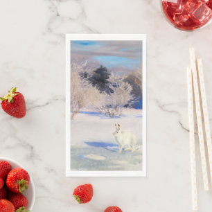 Winter Landscape with a White Hare by B. Liljefors Paper Guest Towels