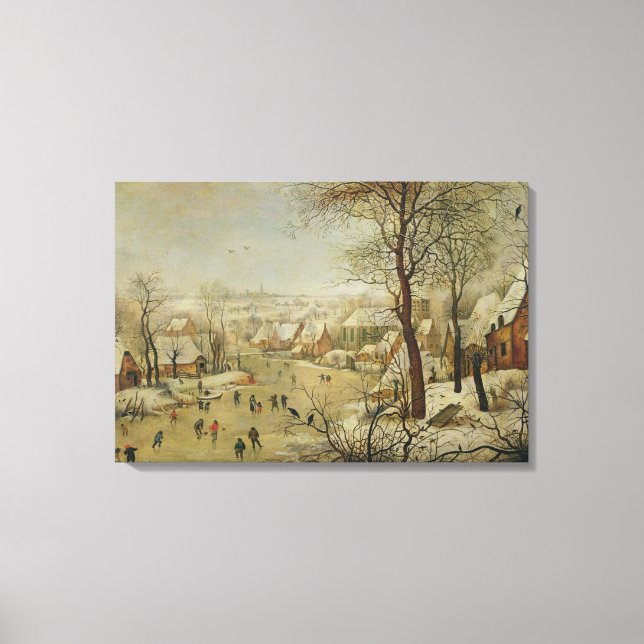 Winter Landscape with Bird Trap (oil on panel) Canvas Print (Front)