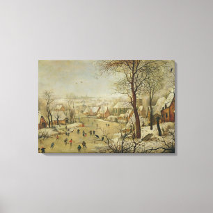 Winter Landscape with Bird Trap (oil on panel) Canvas Print