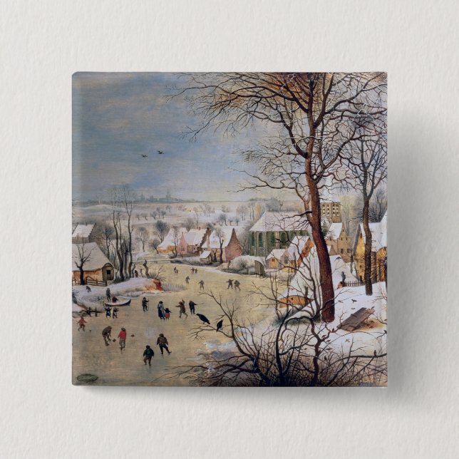 Winter Landscape with Birdtrap, 1601 Pinback Button (Front)