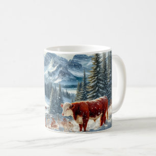 Winter Landscape With Cows Grazing in Snow Coffee Mug