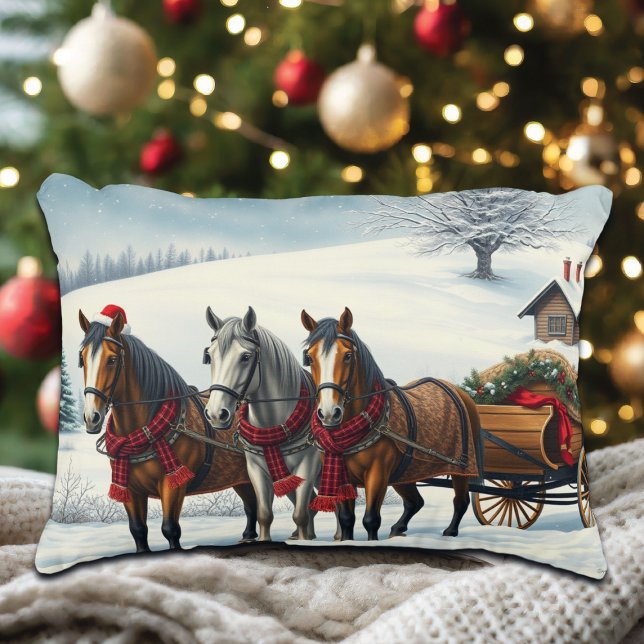 Winter Landscape with Horses and Cabin Accent Pillow (Creator Uploaded)