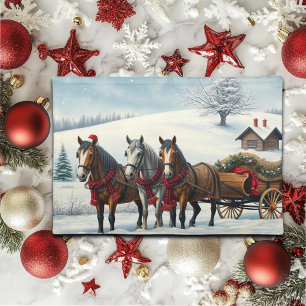 Winter Landscape with Horses and Cabin Cloth Placemat
