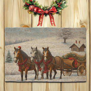 Winter Landscape with Horses and Cabin Fiber Doormat