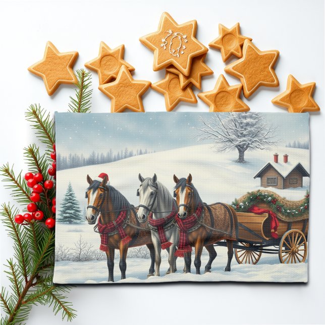 Winter Landscape with Horses and Cabin Kitchen Towel (Creator Uploaded)