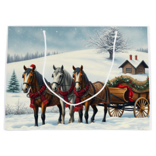 Winter Landscape with Horses and Cabin Large Gift Bag