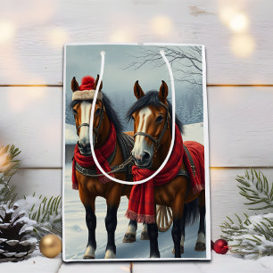 Winter Landscape with Horses and Cabin Medium Gift Bag