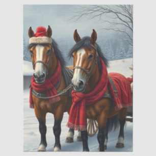 Winter Landscape with Horses and Cabin Tissue Paper