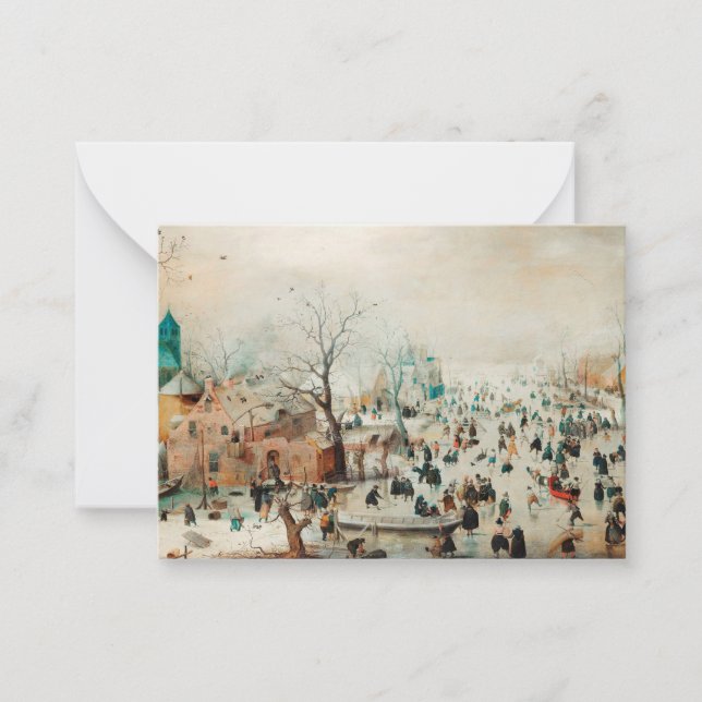 Winter Landscape with Ice Skaters Note Card (Front)