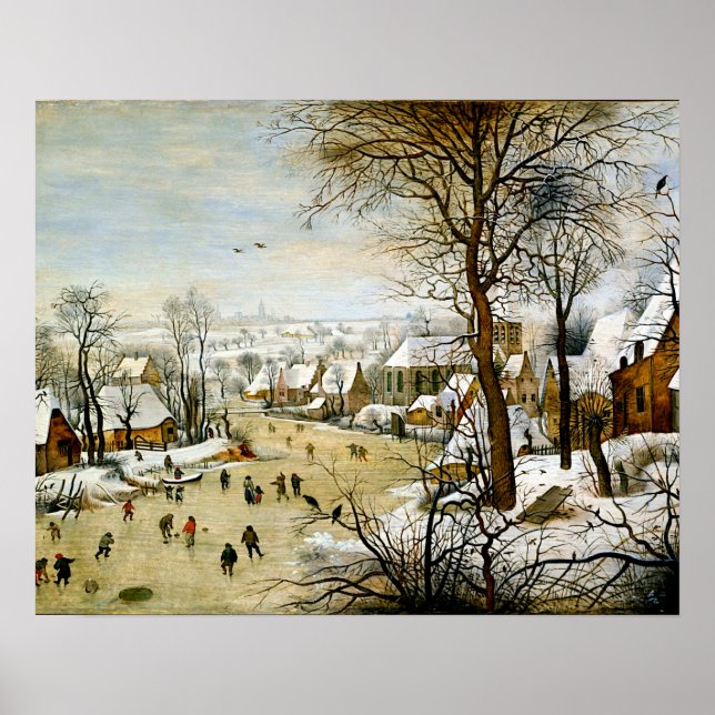 Winter Landscape with Ice skaters Poster (Front)