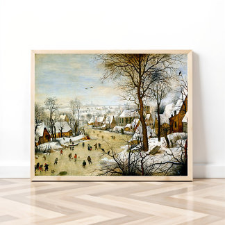 Winter Landscape with Ice skaters Poster
