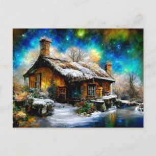 Winter landscape with imagination cottage house postcard