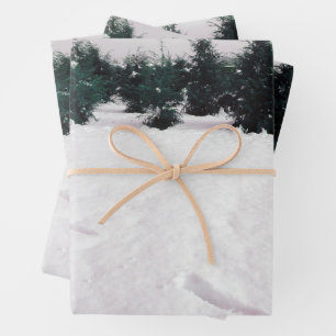 Winter landscape with larches in the snow wrapping paper sheets