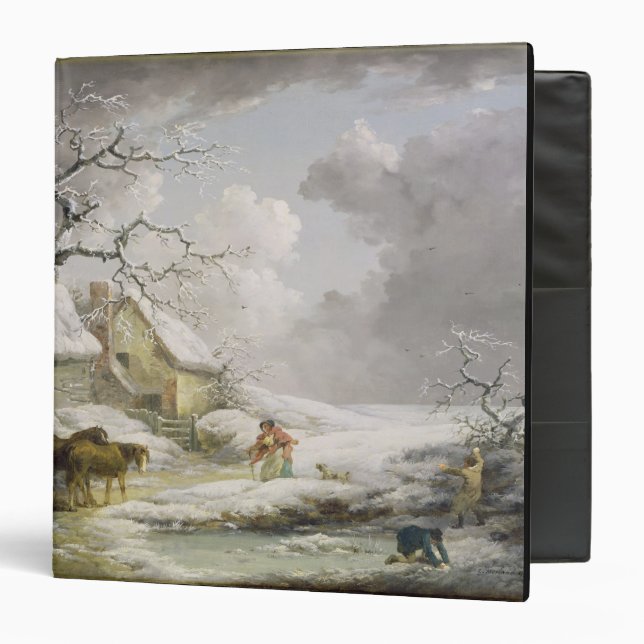 Winter Landscape with Men Snowballing an Old Woman 3 Ring Binder (Front/Inside)