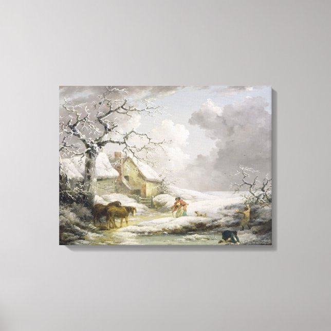 Winter Landscape with Men Snowballing an Old Woman Canvas Print (Front)