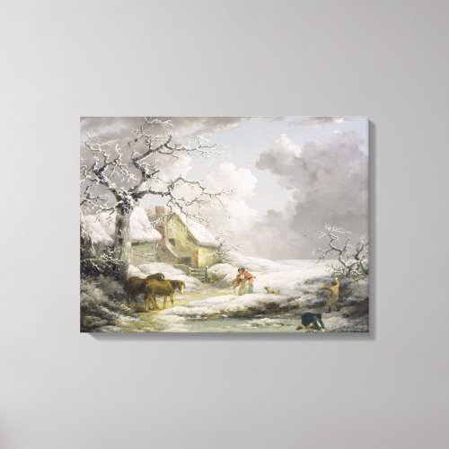 Winter Landscape with Men Snowballing an Old Woman Canvas Print