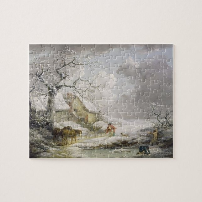Winter Landscape with Men Snowballing an Old Woman Jigsaw Puzzle (Horizontal)