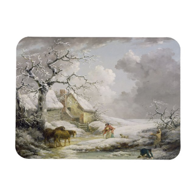 Winter Landscape with Men Snowballing an Old Woman Magnet (Horizontal)