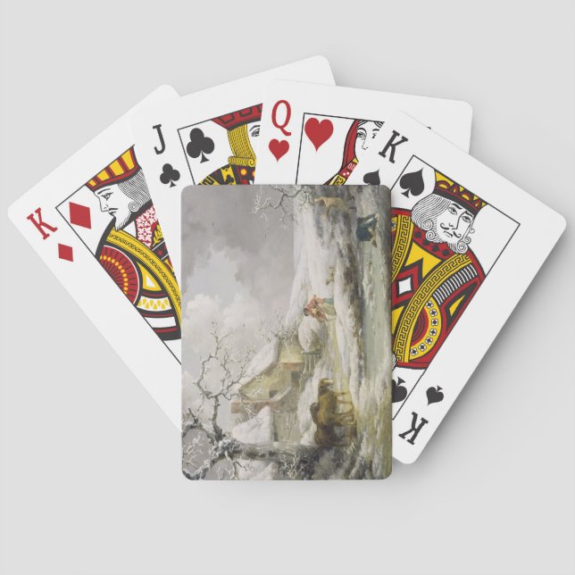 Winter Landscape with Men Snowballing an Old Woman Poker Cards (Back)