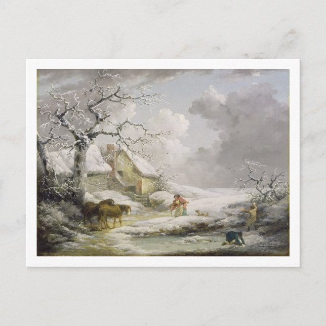 Winter Landscape with Men Snowballing an Old Woman Postcard (Front)