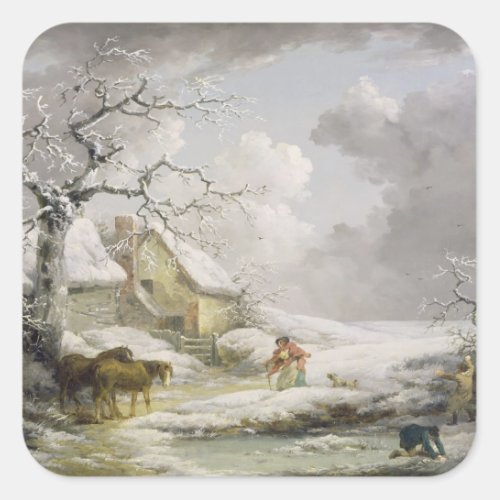 Winter Landscape with Men Snowballing an Old Woman Square Sticker