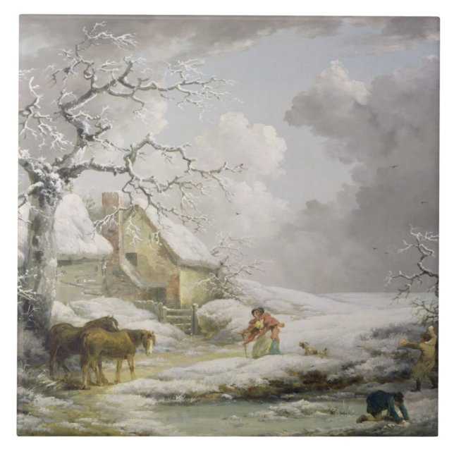 Winter Landscape with Men Snowballing an Old Woman Tile (Front)