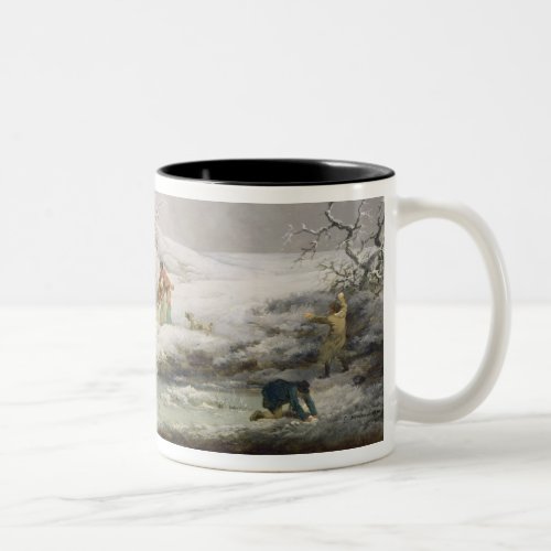Winter Landscape with Men Snowballing an Old Woman Two_Tone Coffee Mug