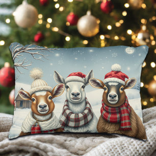 Winter Landscape with Sheep and Cabin Accent Pillow