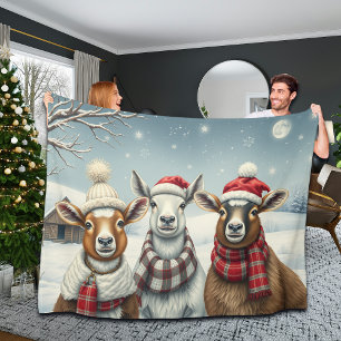 Winter Landscape with Sheep and Cabin Fleece Blanket