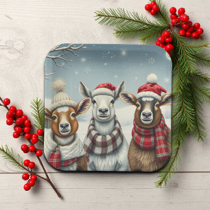 Winter Landscape with Sheep and Cabin Paper Plates