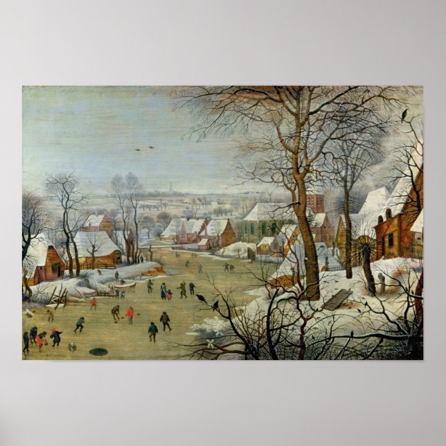 Winter Landscape with Skaters and a Bird Trap Poster (Front)