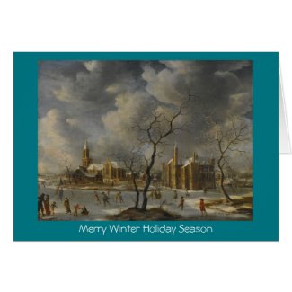 Winter Landscape with Skaters On Frozen Lake card