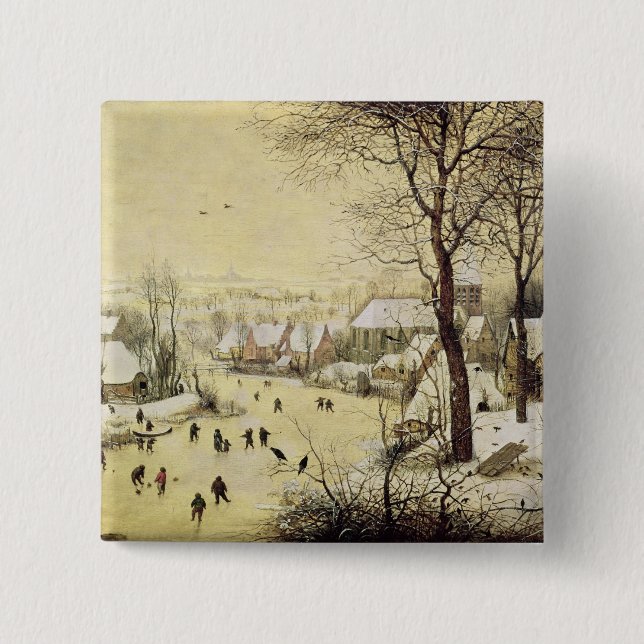 Winter Landscape with Skaters Pinback Button (Front)