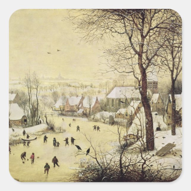 Winter Landscape with Skaters Square Sticker (Front)