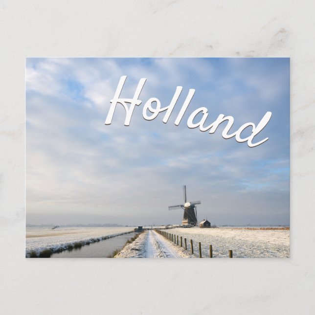 Winter landscape with snow and windmill in Holland Postcard (Front)