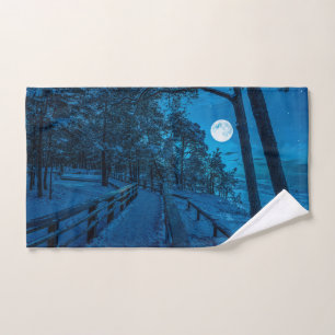 Winter landscape with snow covered pine forest hand towel 
