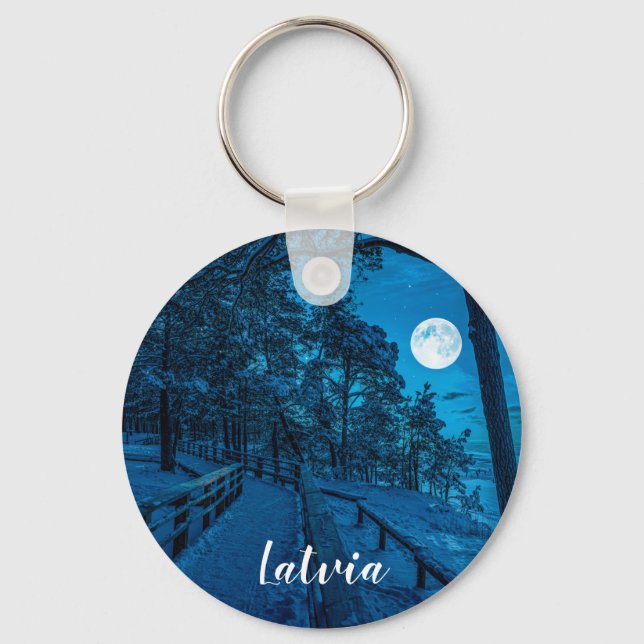 Winter landscape with snow covered pine forest keychain (Front)