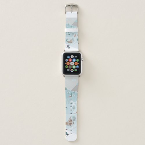 Winter landscape with snow trees and children on  apple watch band