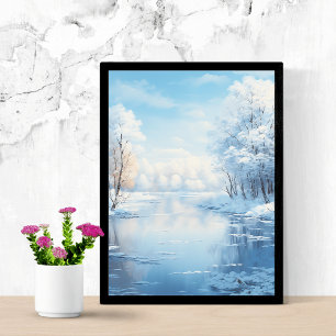 winter landscape with tranquil frozen lake  poster