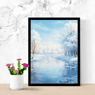 winter landscape with tranquil frozen lake poster