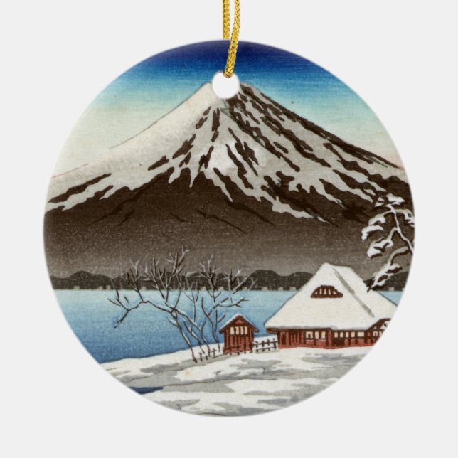Winter landscape with view of Mount Fuji Ceramic Ornament (Front)