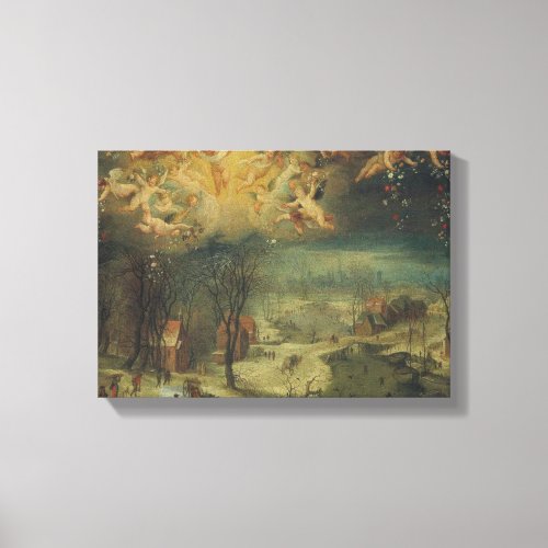 Winter Landscape With Villagers Gathering Wood Canvas Print
