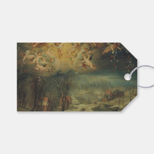 Winter Landscape With Villagers Gathering Wood Gift Tags