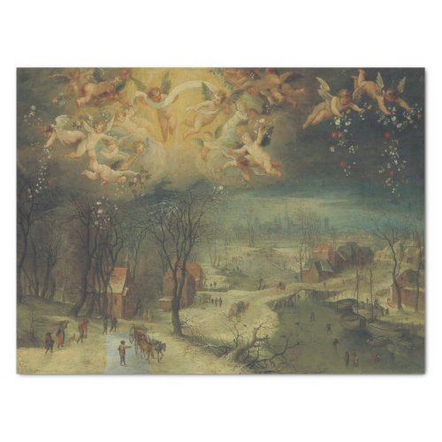 Winter Landscape With Villagers Gathering Wood Tissue Paper